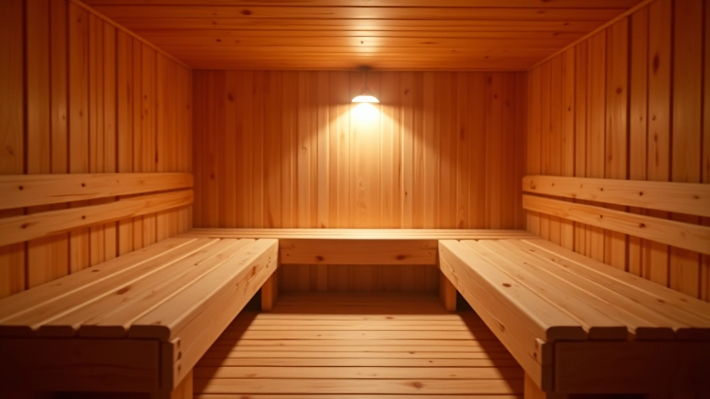 Traditional sauna interior with wooden architecture, steam, benches at different heights, peaceful environment